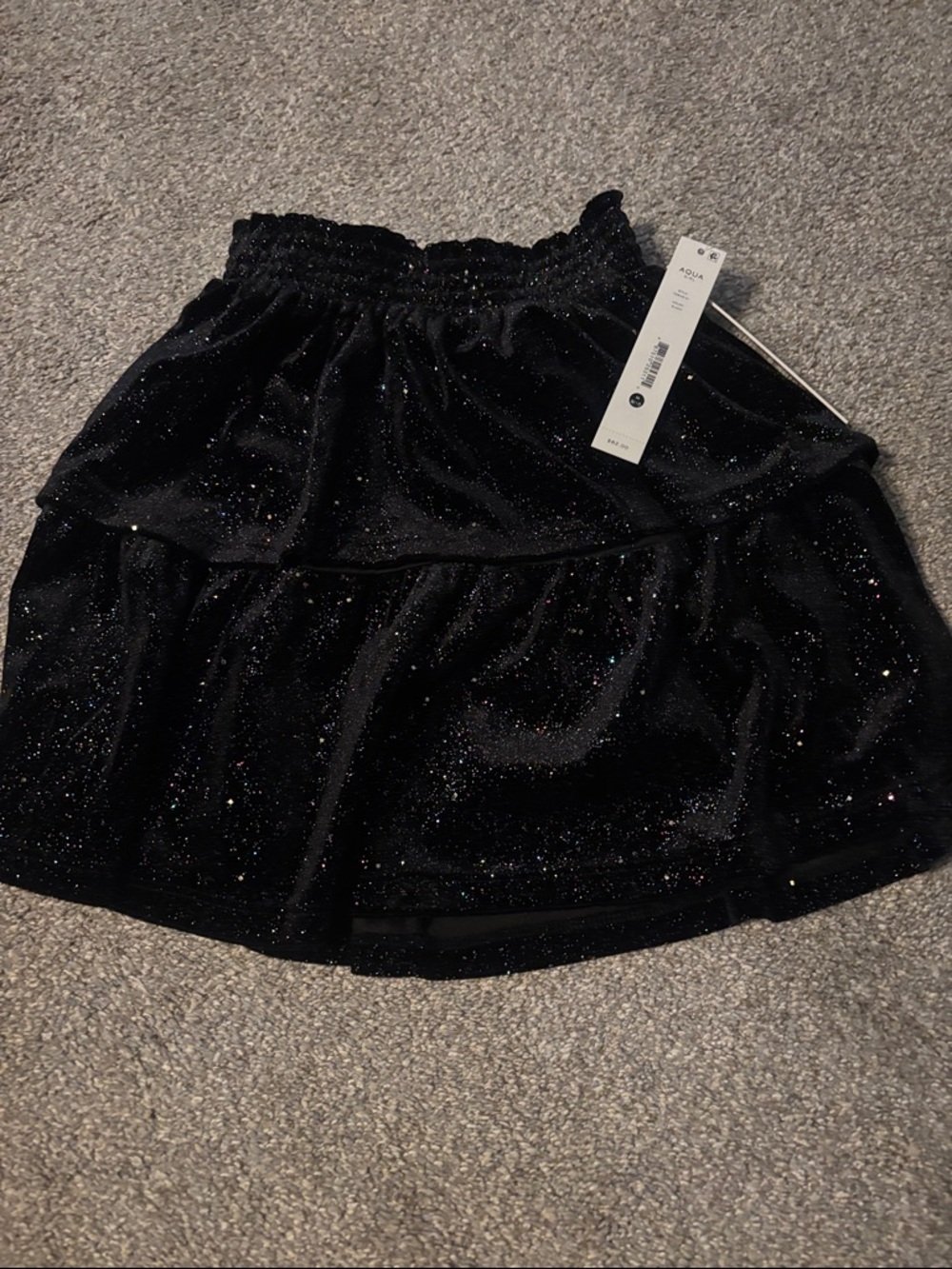 Aqua Girl Black Glitter Velvet Tiered Skirt size 9/10 NWT